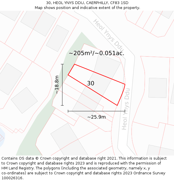 30, HEOL YNYS DDU, CAERPHILLY, CF83 1SD: Plot and title map