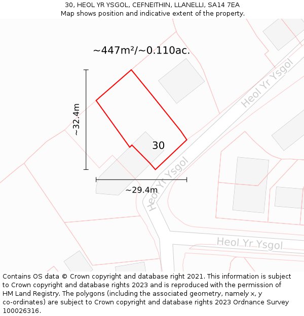 30, HEOL YR YSGOL, CEFNEITHIN, LLANELLI, SA14 7EA: Plot and title map