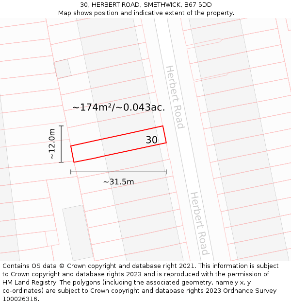 30, HERBERT ROAD, SMETHWICK, B67 5DD: Plot and title map