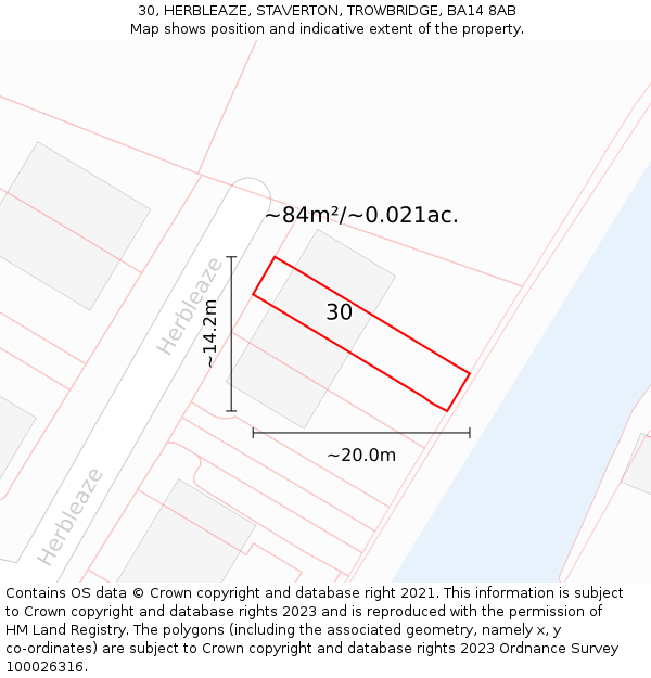 30, HERBLEAZE, STAVERTON, TROWBRIDGE, BA14 8AB: Plot and title map