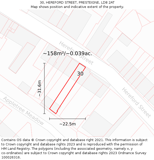 30, HEREFORD STREET, PRESTEIGNE, LD8 2AT: Plot and title map