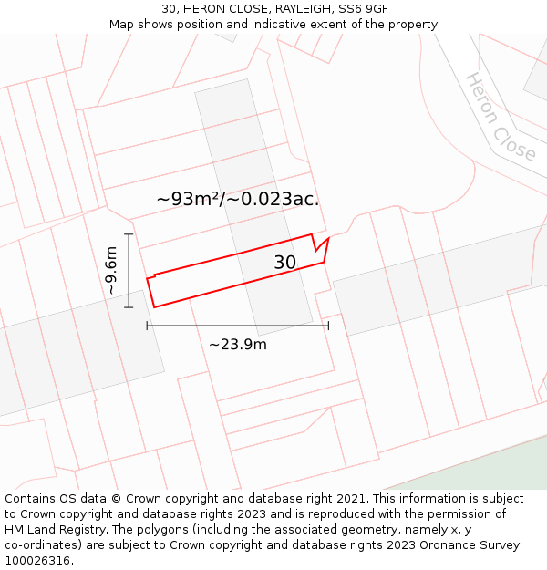 30, HERON CLOSE, RAYLEIGH, SS6 9GF: Plot and title map