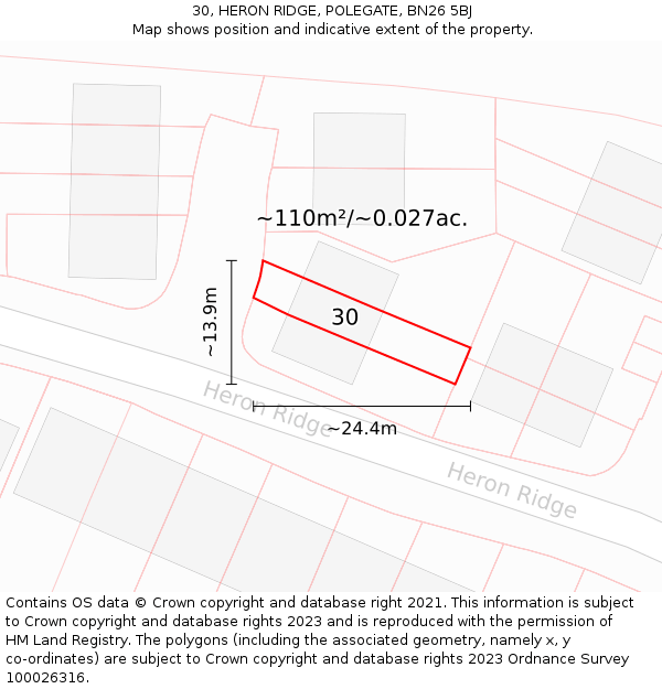 30, HERON RIDGE, POLEGATE, BN26 5BJ: Plot and title map