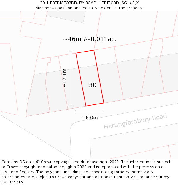 30, HERTINGFORDBURY ROAD, HERTFORD, SG14 1JX: Plot and title map