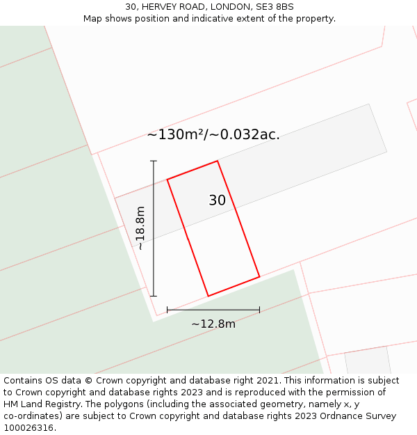 30, HERVEY ROAD, LONDON, SE3 8BS: Plot and title map