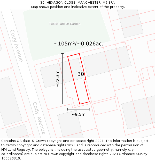 30, HEXAGON CLOSE, MANCHESTER, M9 8RN: Plot and title map