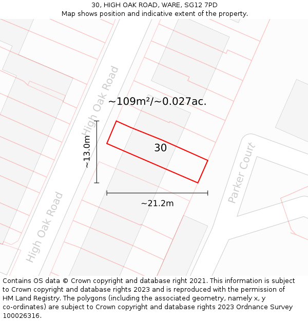30, HIGH OAK ROAD, WARE, SG12 7PD: Plot and title map
