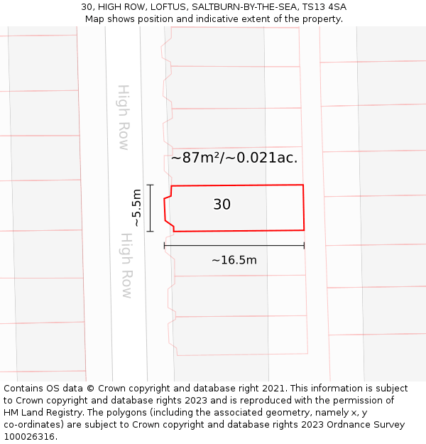 30, HIGH ROW, LOFTUS, SALTBURN-BY-THE-SEA, TS13 4SA: Plot and title map