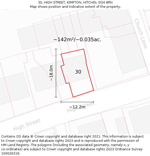 30, HIGH STREET, KIMPTON, HITCHIN, SG4 8RN: Plot and title map