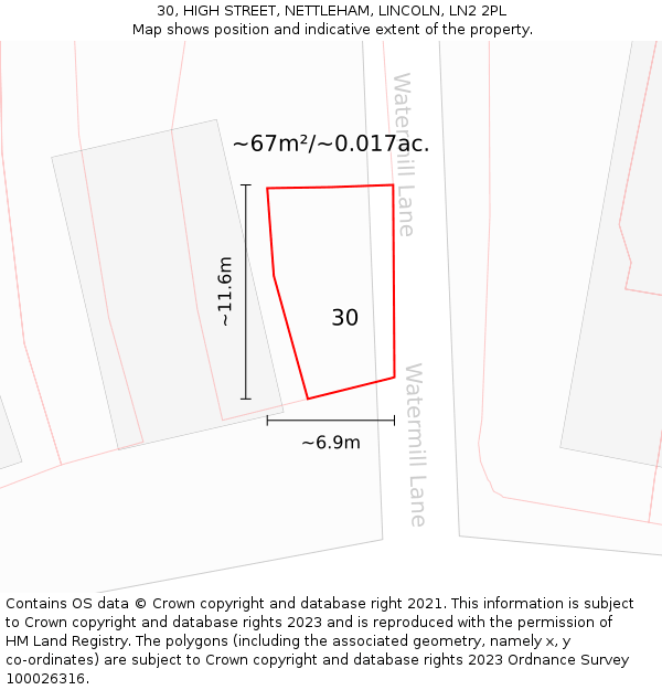 30, HIGH STREET, NETTLEHAM, LINCOLN, LN2 2PL: Plot and title map