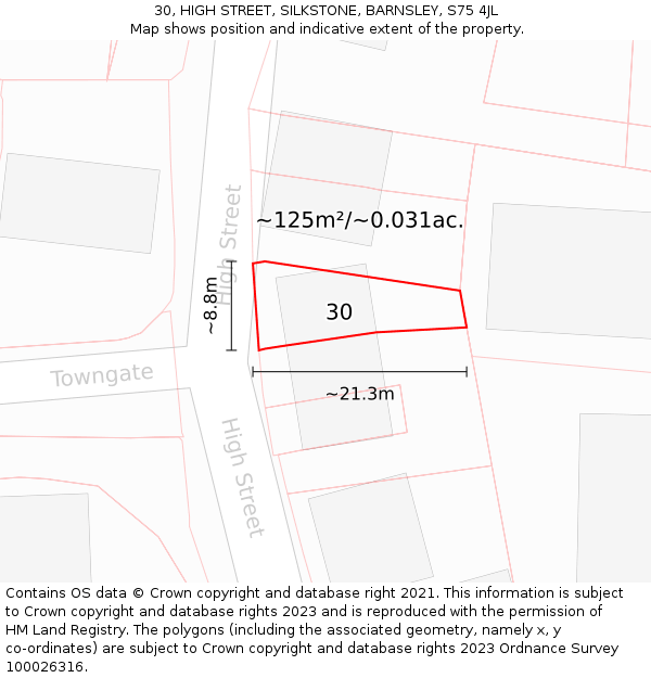 30, HIGH STREET, SILKSTONE, BARNSLEY, S75 4JL: Plot and title map