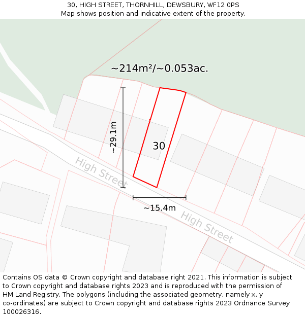 30, HIGH STREET, THORNHILL, DEWSBURY, WF12 0PS: Plot and title map