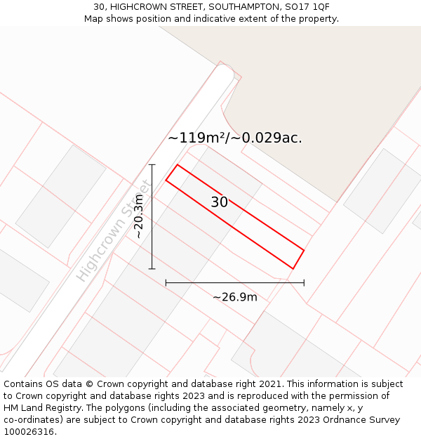 30, HIGHCROWN STREET, SOUTHAMPTON, SO17 1QF: Plot and title map