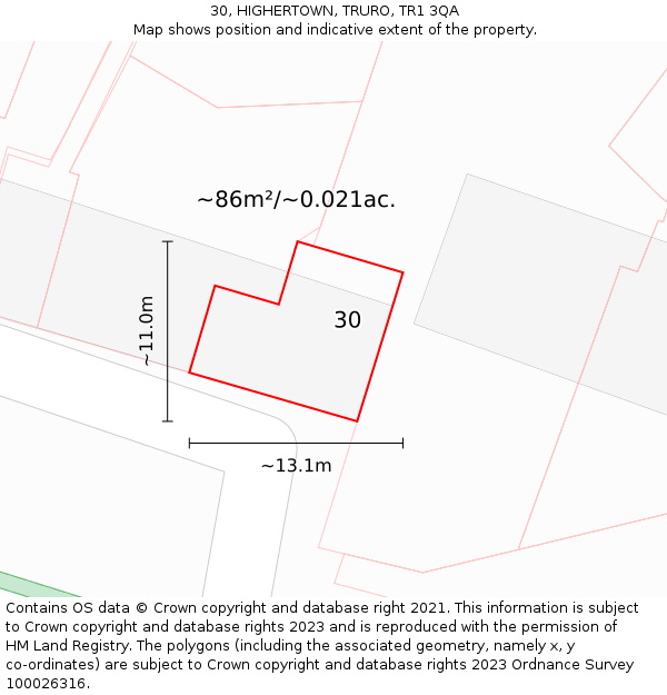 30, HIGHERTOWN, TRURO, TR1 3QA: Plot and title map