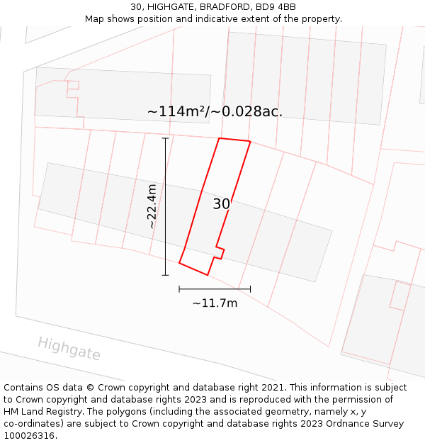 30, HIGHGATE, BRADFORD, BD9 4BB: Plot and title map