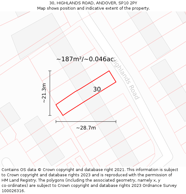30, HIGHLANDS ROAD, ANDOVER, SP10 2PY: Plot and title map