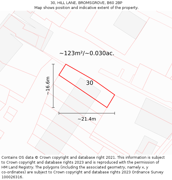 30, HILL LANE, BROMSGROVE, B60 2BP: Plot and title map