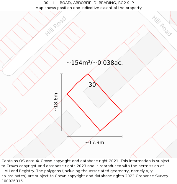 30, HILL ROAD, ARBORFIELD, READING, RG2 9LP: Plot and title map
