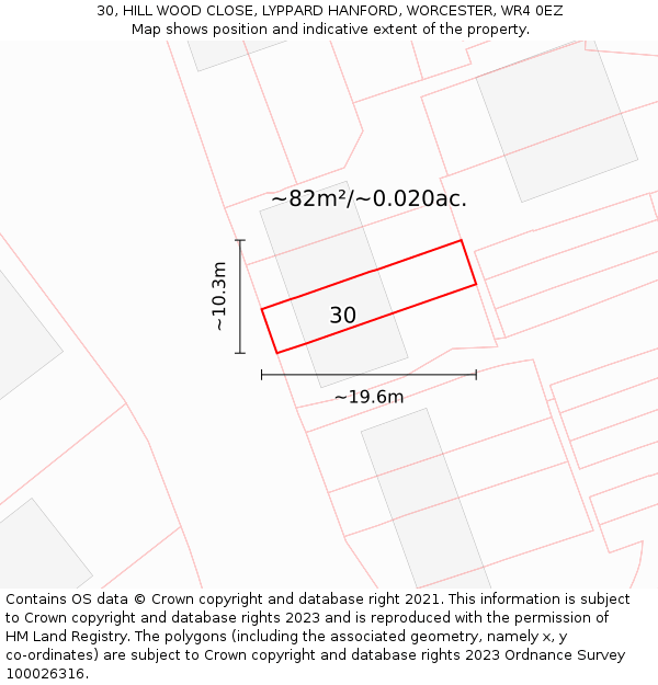 30, HILL WOOD CLOSE, LYPPARD HANFORD, WORCESTER, WR4 0EZ: Plot and title map
