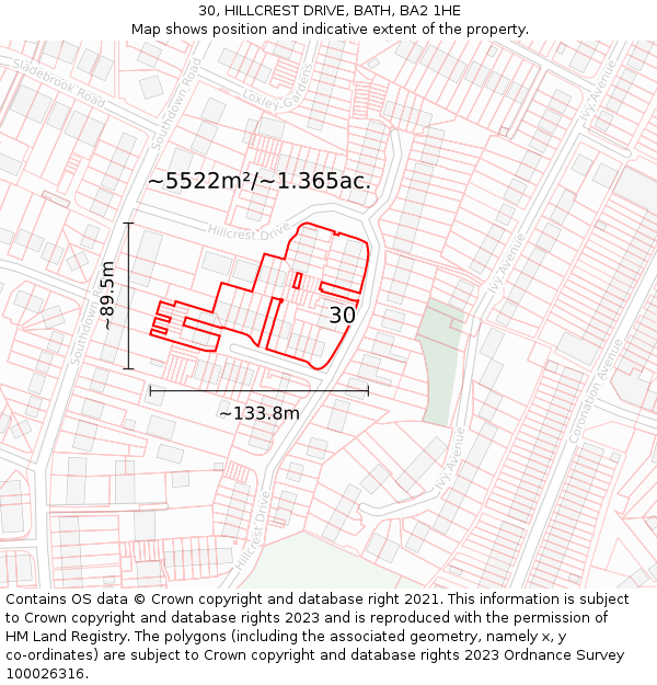 30, HILLCREST DRIVE, BATH, BA2 1HE: Plot and title map