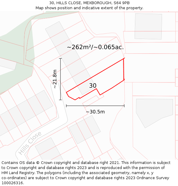 30, HILLS CLOSE, MEXBOROUGH, S64 9PB: Plot and title map