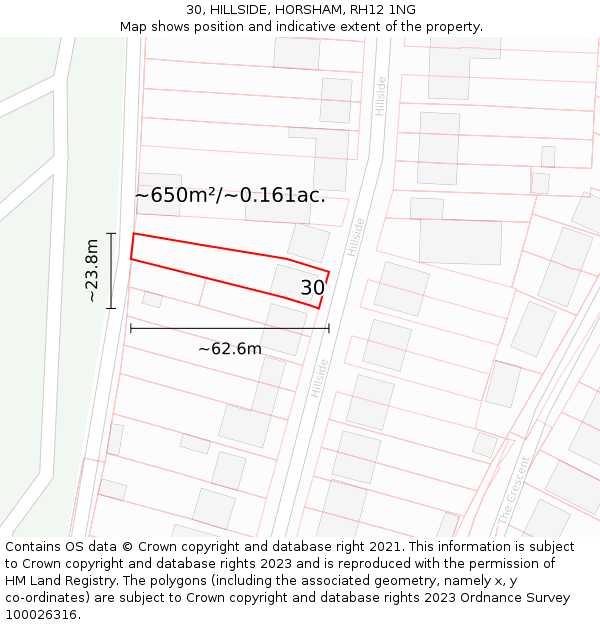 30, HILLSIDE, HORSHAM, RH12 1NG: Plot and title map
