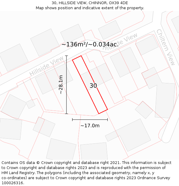 30, HILLSIDE VIEW, CHINNOR, OX39 4DE: Plot and title map