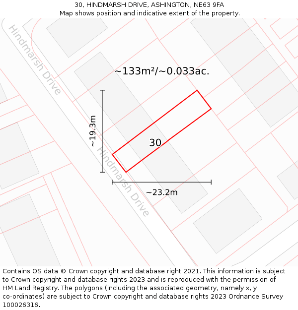 30, HINDMARSH DRIVE, ASHINGTON, NE63 9FA: Plot and title map