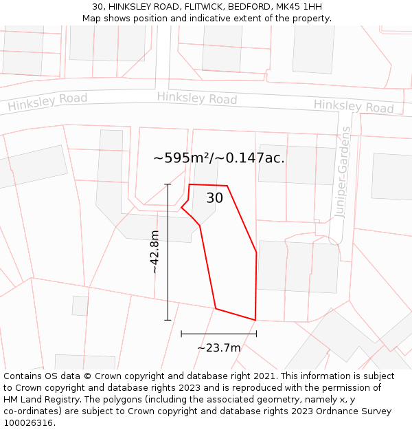 30, HINKSLEY ROAD, FLITWICK, BEDFORD, MK45 1HH: Plot and title map