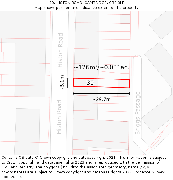 30, HISTON ROAD, CAMBRIDGE, CB4 3LE: Plot and title map