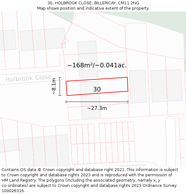 30, HOLBROOK CLOSE, BILLERICAY, CM11 2NG: Plot and title map