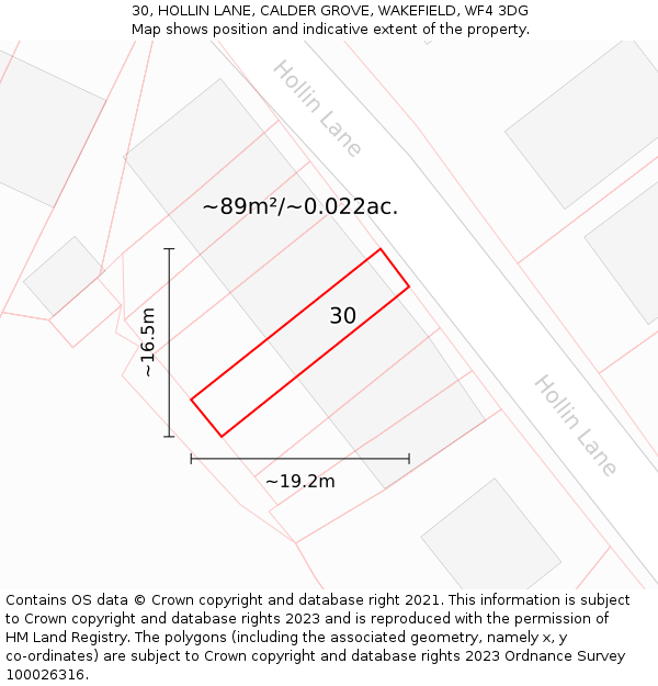 30, HOLLIN LANE, CALDER GROVE, WAKEFIELD, WF4 3DG: Plot and title map