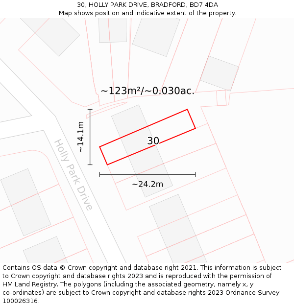 30, HOLLY PARK DRIVE, BRADFORD, BD7 4DA: Plot and title map