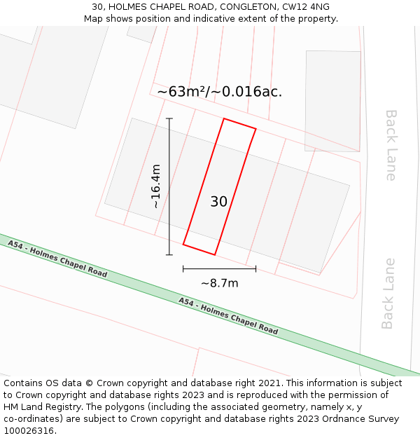 30, HOLMES CHAPEL ROAD, CONGLETON, CW12 4NG: Plot and title map