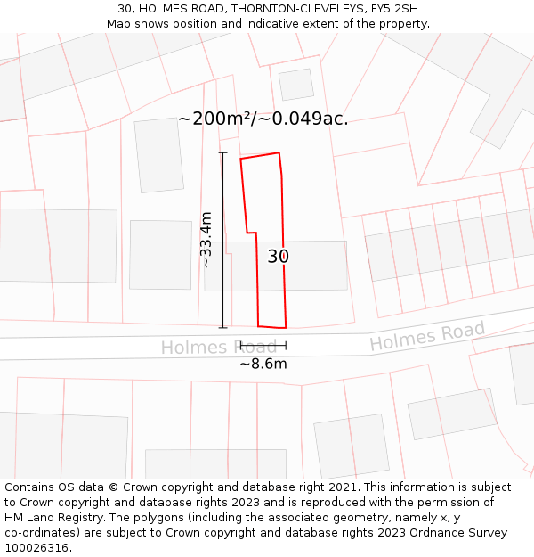 30, HOLMES ROAD, THORNTON-CLEVELEYS, FY5 2SH: Plot and title map