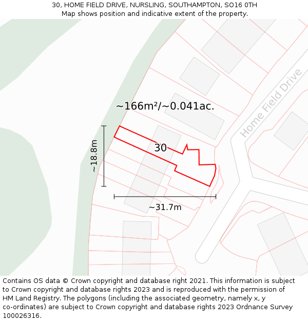 30, HOME FIELD DRIVE, NURSLING, SOUTHAMPTON, SO16 0TH: Plot and title map