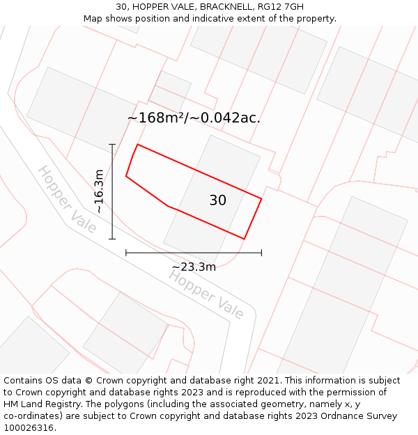 30, HOPPER VALE, BRACKNELL, RG12 7GH: Plot and title map