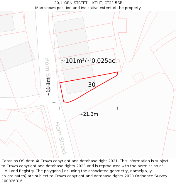 30, HORN STREET, HYTHE, CT21 5SR: Plot and title map