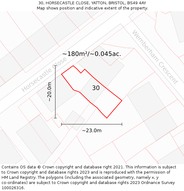 30, HORSECASTLE CLOSE, YATTON, BRISTOL, BS49 4AY: Plot and title map