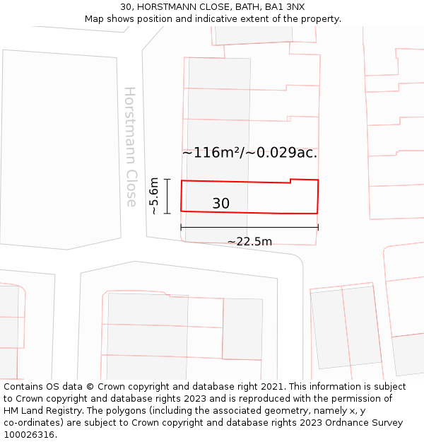 30, HORSTMANN CLOSE, BATH, BA1 3NX: Plot and title map