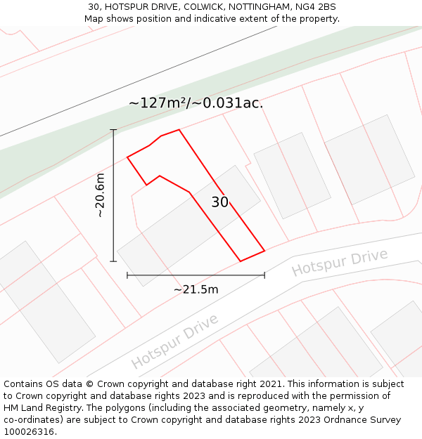 30, HOTSPUR DRIVE, COLWICK, NOTTINGHAM, NG4 2BS: Plot and title map