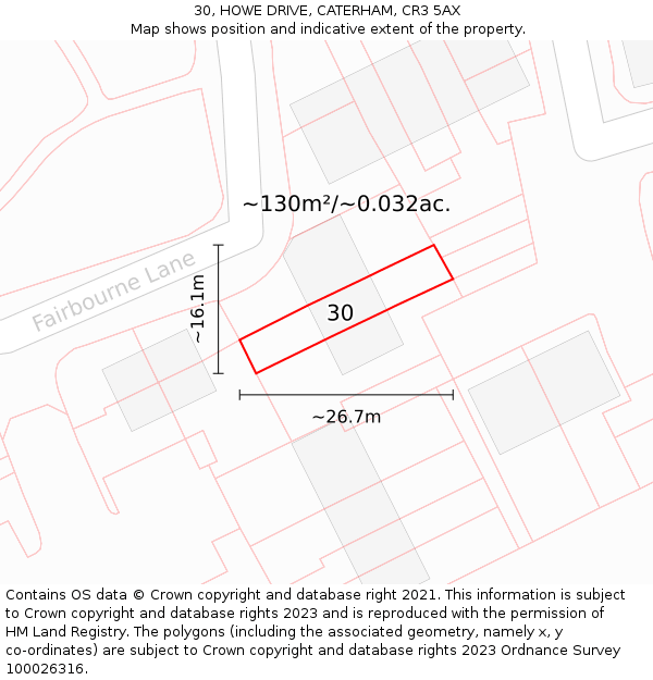30, HOWE DRIVE, CATERHAM, CR3 5AX: Plot and title map