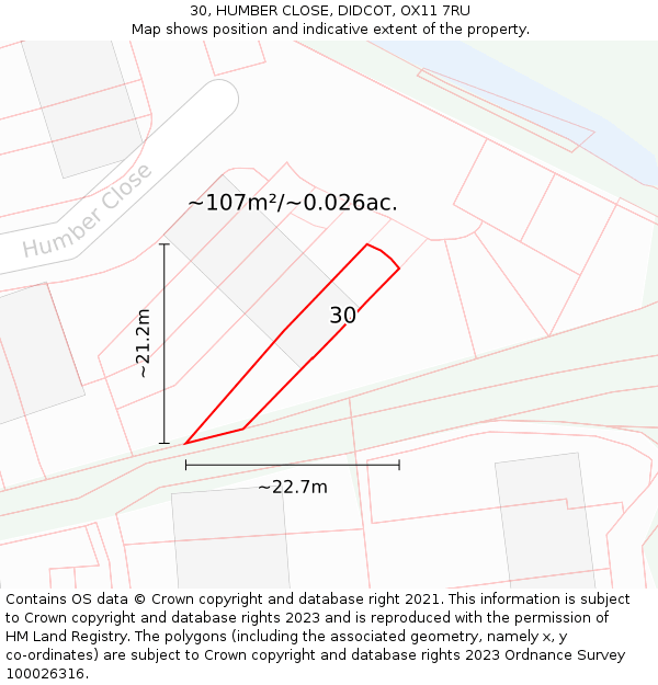 30, HUMBER CLOSE, DIDCOT, OX11 7RU: Plot and title map