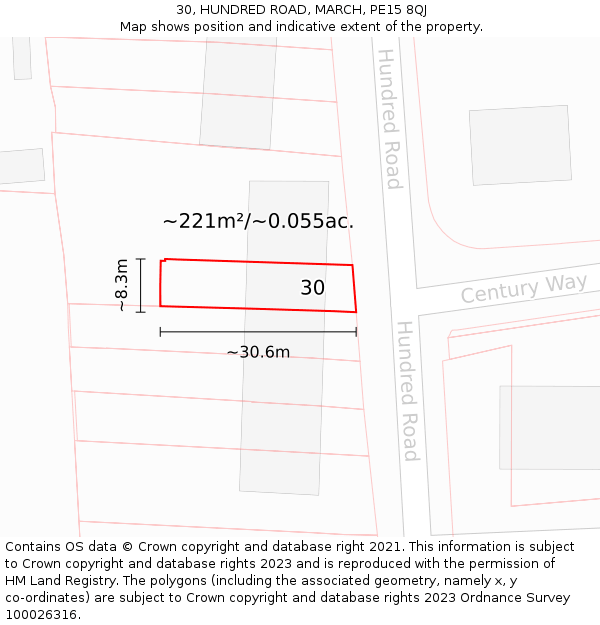30, HUNDRED ROAD, MARCH, PE15 8QJ: Plot and title map