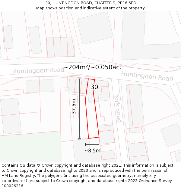 30, HUNTINGDON ROAD, CHATTERIS, PE16 6ED: Plot and title map