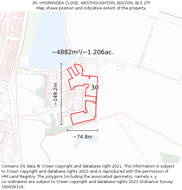 30, HYDRANGEA CLOSE, WESTHOUGHTON, BOLTON, BL5 2TF: Plot and title map
