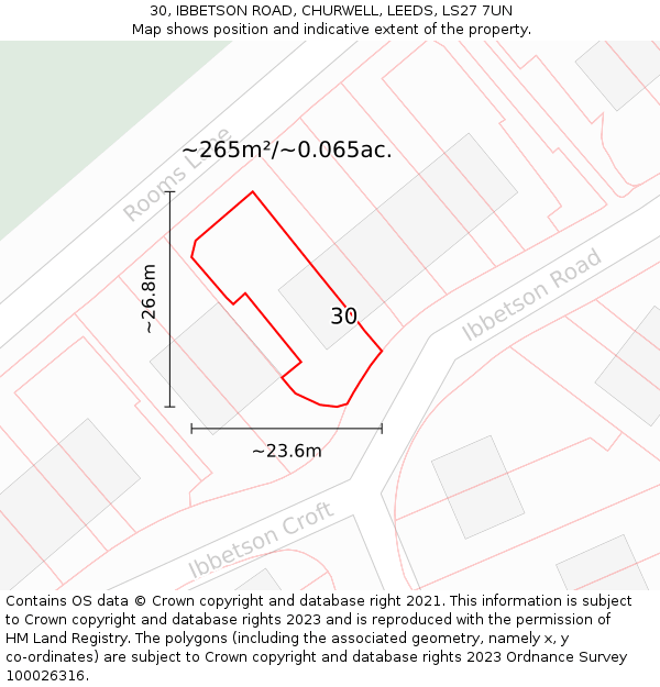 30, IBBETSON ROAD, CHURWELL, LEEDS, LS27 7UN: Plot and title map