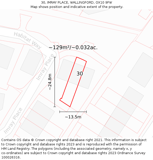30, IMRAY PLACE, WALLINGFORD, OX10 9FW: Plot and title map