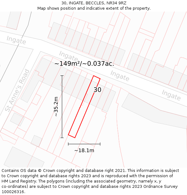 30, INGATE, BECCLES, NR34 9RZ: Plot and title map