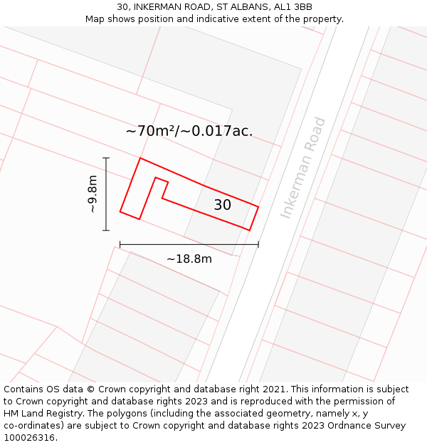 30, INKERMAN ROAD, ST ALBANS, AL1 3BB: Plot and title map